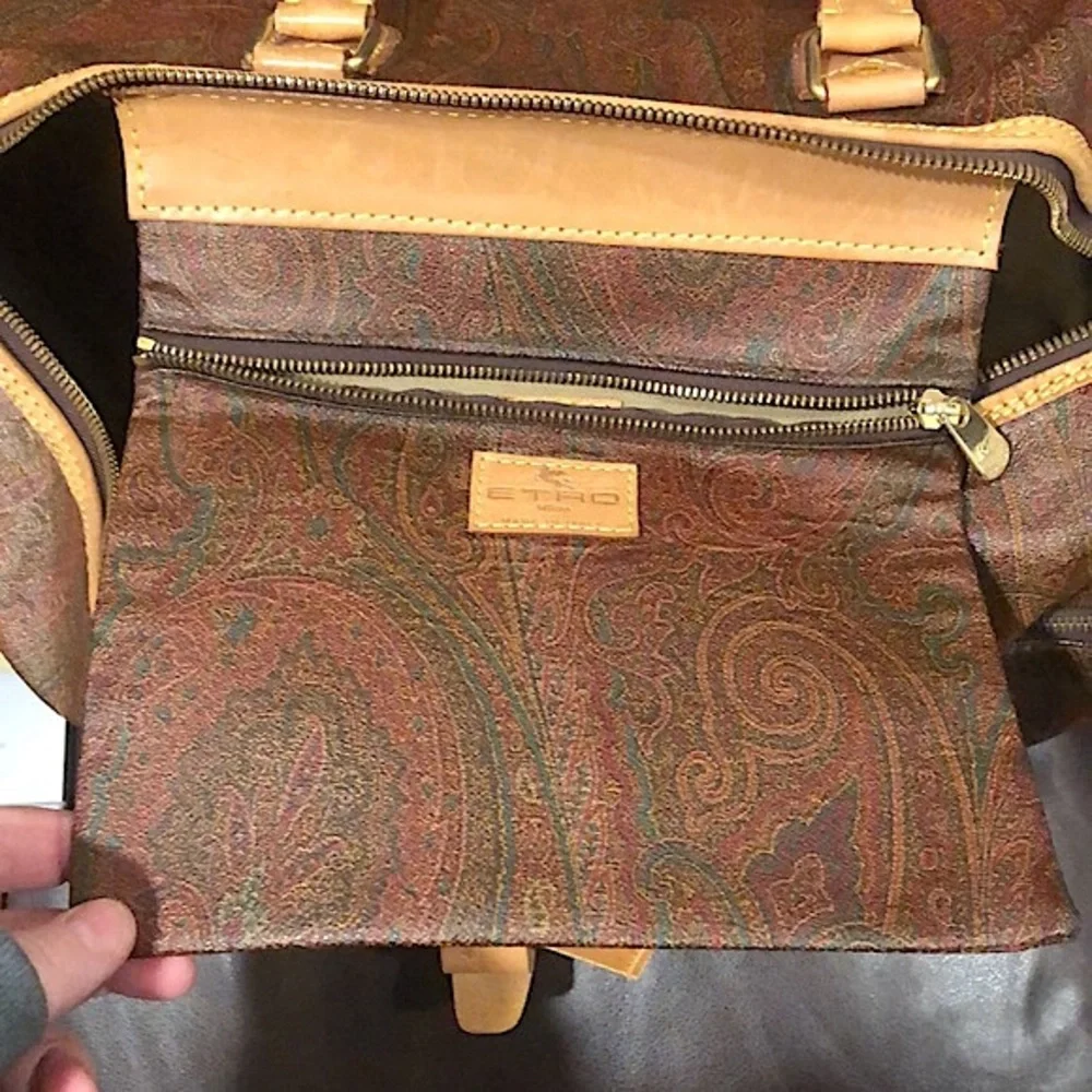 ETRO MILANO Paisley Coated Canvas Vachetta Leather Boston Shoulder Weekend Bag - Picture 7 of 16